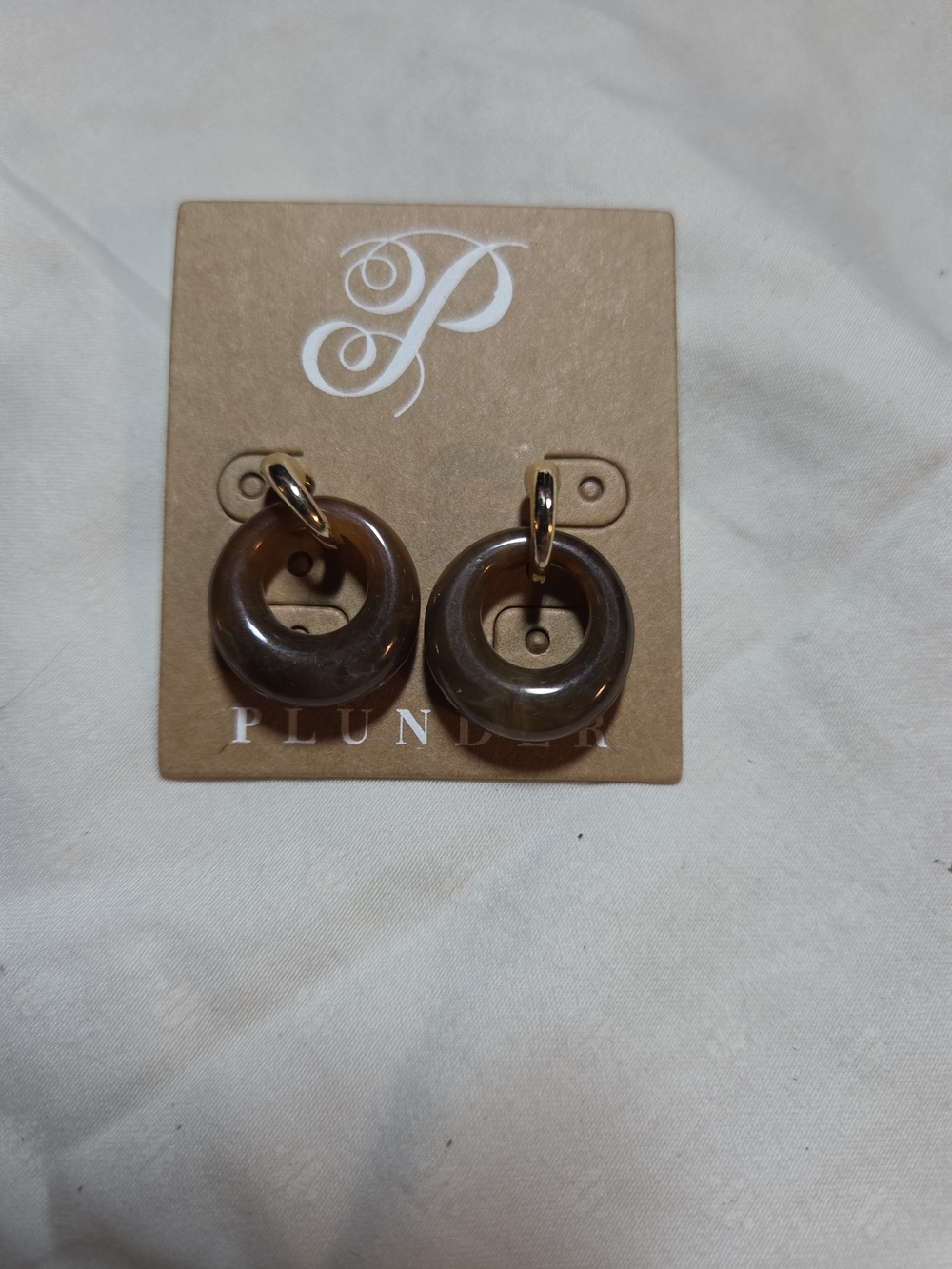Plunder Brown Resin Donut Hoop Earrings with Gold Rings